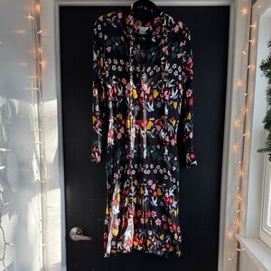 Boden Black Floral Long Sleeve Dress